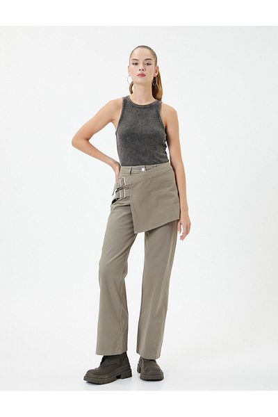 Koton Double Breasted Trousers Wide Wide Straight Leg Comfortable Fit Belt Detailed Cotton