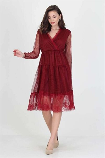 Dipmoda Neseli butik Kruvaze izrez suknja sa čipkastim detaljima, haljina za ...