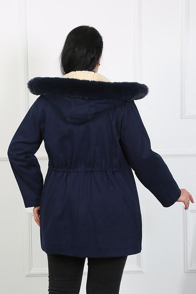 By Alba Collection Women's Navy Blue Gabardine Fabric Wool Large Size Coat