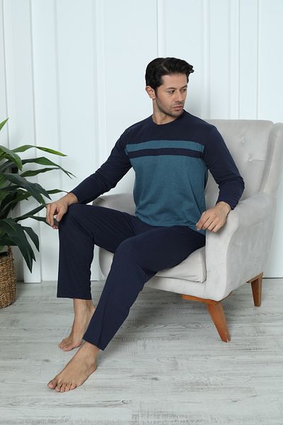MİRELLA Men's Pieced Long Sleeve Combed Fabric Seasonal Pajama Set