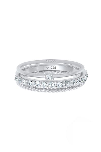 ELLI Ring Damen Stack Elegant Festlicher Lagenlook Mit Kristallen In 925 Sterling Silber