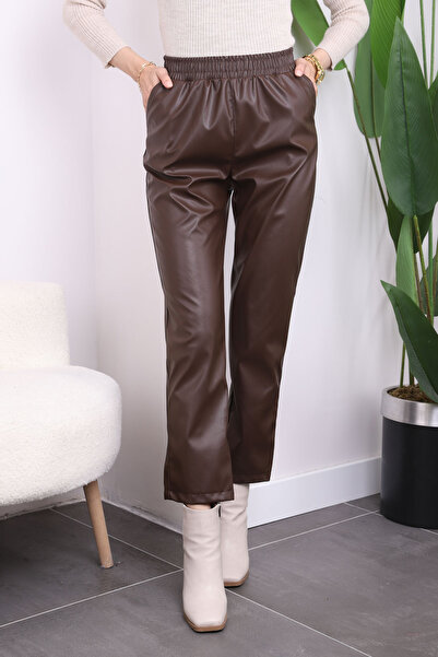 İmajButik Brown Pocket Leather Trousers