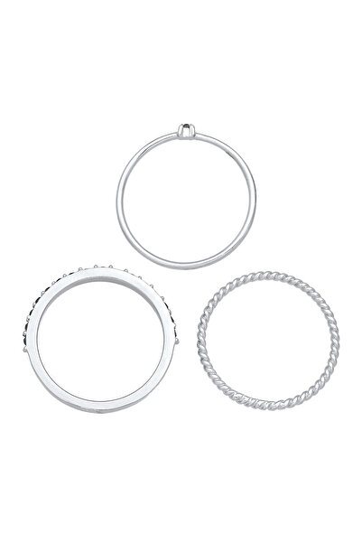 ELLI Dámský prsten Stack Set Elegantní Solitaire Twisted Trend s krystaly v černé barvě ze sterlingového stříbra 925