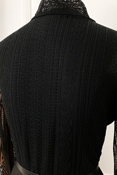 gesmoda G0015 Dantel Detay Piliseli Elbise Siyah