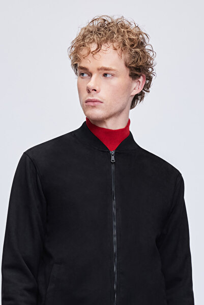 Hatemoğlu Siyah Regular Fit Bomber Yaka Mevsimlik Mont
