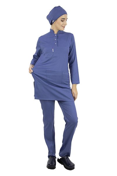 Alsancak Üniforma Storm Blue Thick Fabric Lycra Hijab Nurse Jersey and Surgical Doctor Jersey