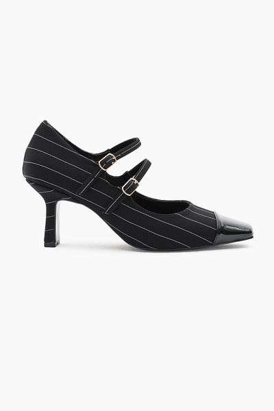 Tonny Black Pantofi cu toc cu vârf ascuțit, cu talpă Neolite, cu cataramă dublă, model în dungi