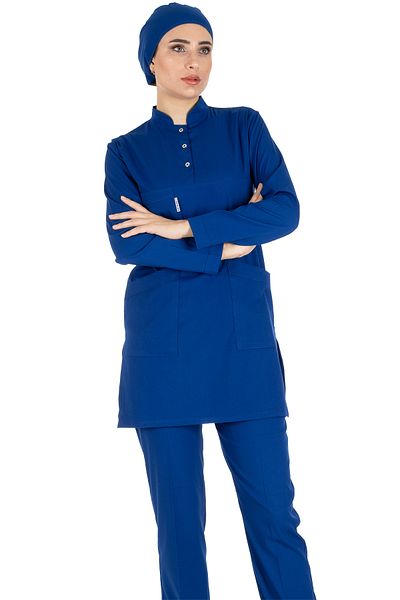 Alsancak Üniforma Saks Blue Thin Fabric Lycra Hijab Nurse Jersey și Hijab Doctor's Jersey Set