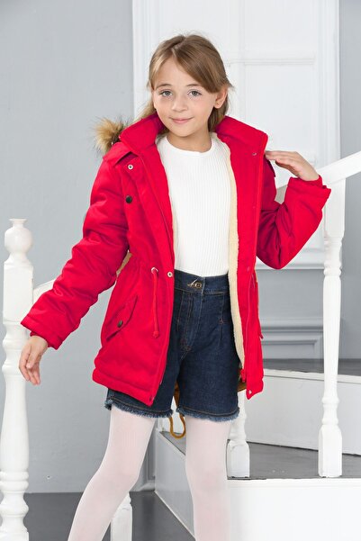 Asortix Водоустойчиво дълго палто с качулка и подплата от косъм за момиче