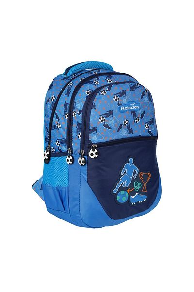 Relaxion Rucsac de școală cu 4 compartimente, rezistent la apă, pentru băieți RLX1350BlueFootball