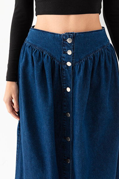 TUBA SÖZEN BUTİK Boydan Düğmeli Denim Etek