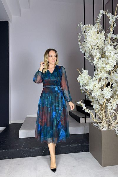 gesmoda G0912 Belted Tulle Dress Blue