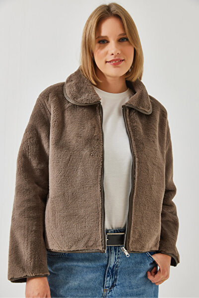 Bianco Lucci Kadın Yakalı Fermuarlı Suni Kürk Mont 60351096