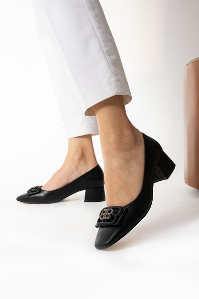 Paris Shoes Women's Black Skin Women's Accessory Short Heeled Shoes