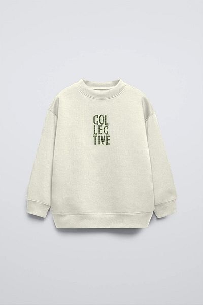 The Champ Clothing Hanorac supradimensionat pentru copii, crem, cu gâtul turn, cu scris pe spate, Fly Kn It