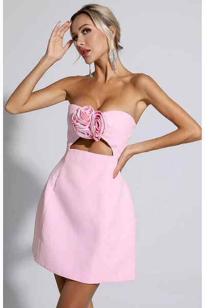 nish for you Powder Three-Dimensional Flower Detail Dress