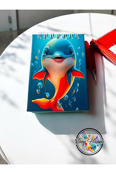 tiny hands Mini blocnotes 7*10 cm Blocnotes cu copertă rigidă Blocnotes cu tematică Delfini Caiet de teme