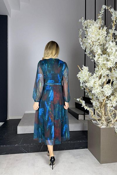 gesmoda G0912 Belted Tulle Dress Blue
