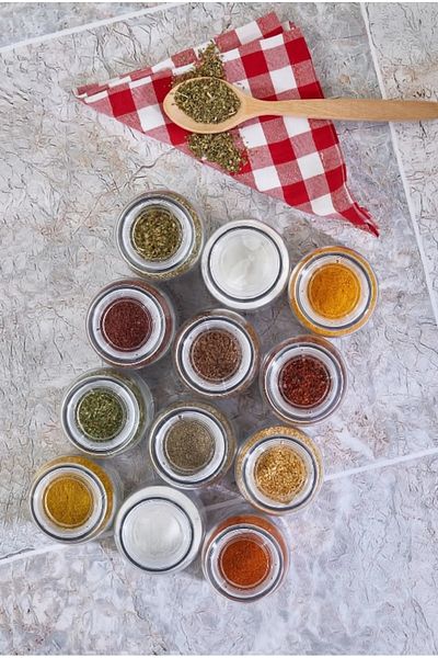 ŞAKİLATA CONCEPT 12Pcs 300ml Glass Seasoning Rack Set - Clear Acrylic Lid Jar Storage Container