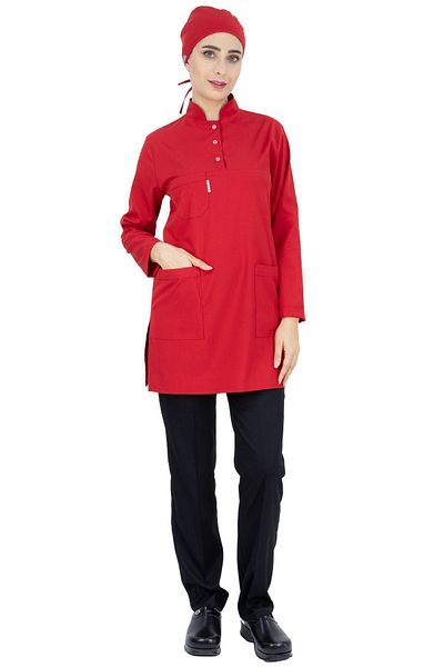 Alsancak Üniforma Red/Black Thick Fabric Lycra Hijab Nurse Jersey and Surgical Doctor Jersey Set