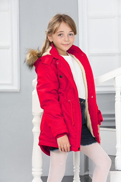 Asortix Водоустойчиво дълго палто с качулка и подплата от косъм за момиче