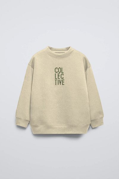 The Champ Clothing Μπεζ Crew Neck - Γραπτό Συλλεκτικό Παιδικό Φούτερ Oversize
