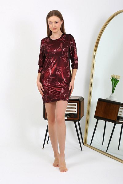 Akbeniz Γυναικείο Μίνι Γυαλιστερό Φόρεμα Micro Fabric 7420 Claret Red