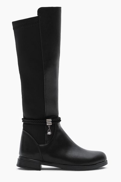 Tonny Black Γυναικείες μαύρες μπότες Thermo Sole Rope Λεπτομερείς Stretch πίσω με φερμουάρ