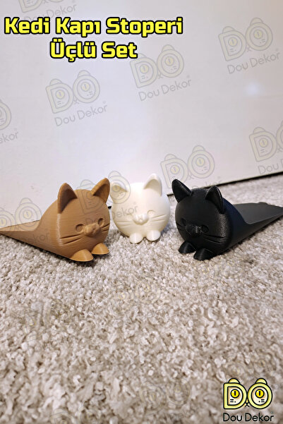 doudekor Kedi Kapı Stoper 3'lü Set  | Şirin, Güvenilir ve İşlevsel Kapı  Tutucu  | Siyah-Beyaz-Kahverengi