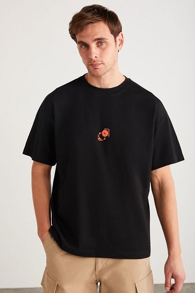 GRIMELANGE Ανδρικό μπλουζάκι Denver - Crew Neck Printed Oversize, 100% οργανικό βαμβάκι, μαύρο