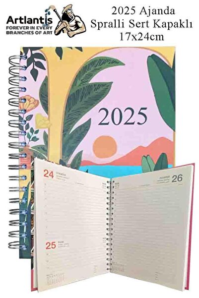 Artlantis 2025 Ajanda Spralli Sert Kapak 1 Adet 17x24 cm Telli Ajanda 2025 Çi...