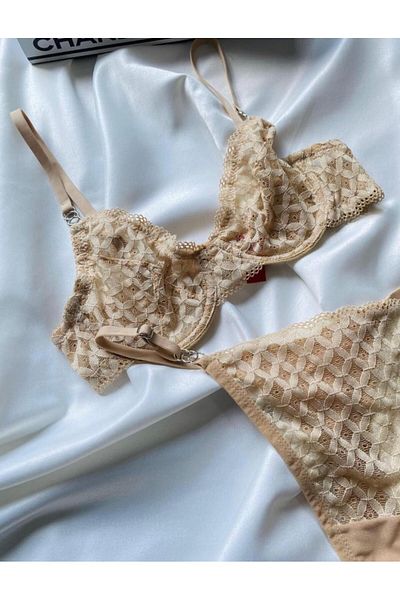 RUYAZ Women's Nude Lingerie Bra Set with Lace and Underwire