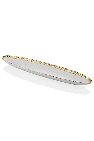 Gürdamar Home Hammered White Gold Large Boat Plate 51X10X4 cm
