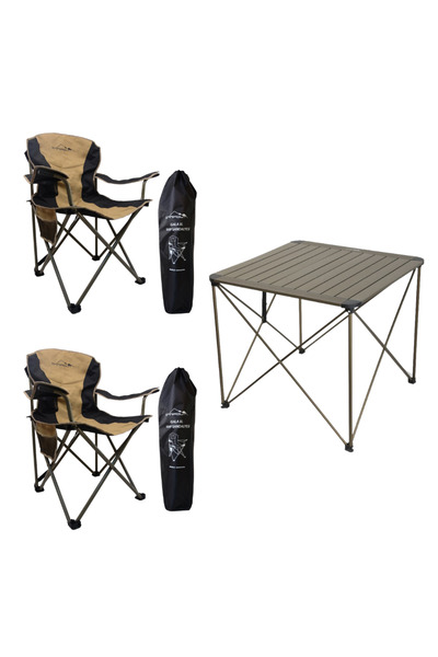 NURGAZ Gala XL Kamp Sandalyesi ve Alüminyum Büyük Boy Masa Seti- 2'li Set