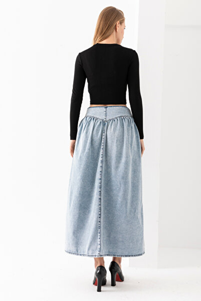 TUBA SÖZEN BUTİK Boydan Düğmeli Denim Etek