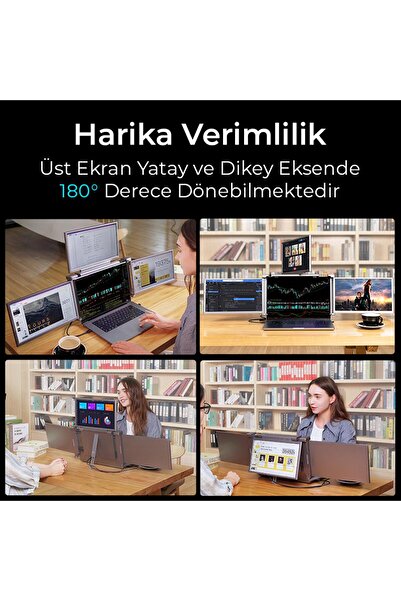 NPO NPM680 14" FHD 1080p IPS Type-C Taşınabilir Dizüstü 3'lü Monitör Çoklayıcı Notebook Monitör