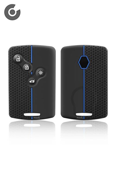 Alazpay غطاء حماية لمفتاح السيارة من السيليكون لسيارة رينو كليو ميجان كابتور كوليوس فلونس لاجونا (أسود أزرق - قطعة واحدة)