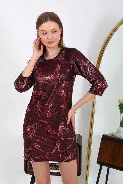 Akbeniz Γυναικείο Μίνι Γυαλιστερό Φόρεμα Micro Fabric 7420 Claret Red
