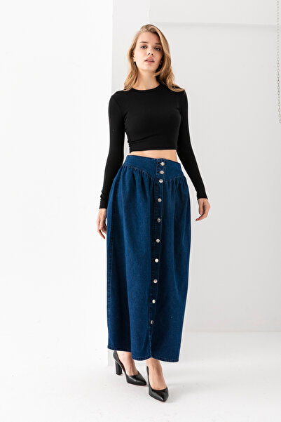 TUBA SÖZEN BUTİK Boydan Düğmeli Denim Etek