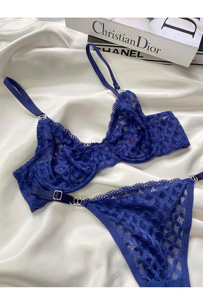 RUYAZ Navy Blue Lace Women's Bra and Underwear Set