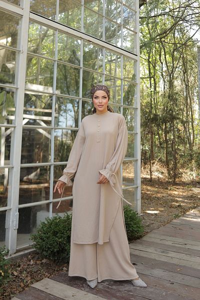 Nissra Ankanoor Μπεζ Λεπτομερές Πλεκτό Παντελόνι Σετ Anka 256020