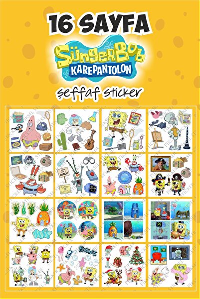 Piksel Sticker Sünger Bob Squidward Patrick Şeffaf Sticker 16 Sayfa