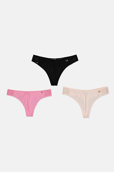 Bcbgeneration Women 3 Pieces Textured Thong Panty, Cream