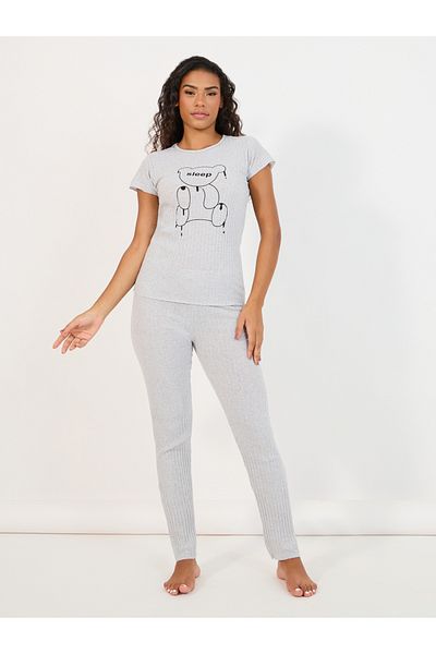 Styli Sleep Bear Graphic Rib T-Shirt & Pyjama Set