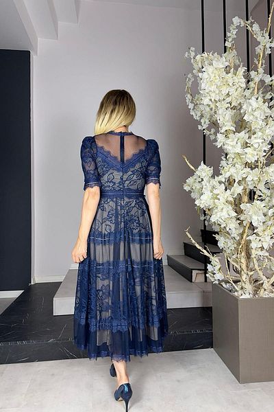 gesmoda Φόρεμα Navy Blue M1376 Model Lace Design