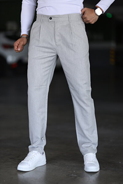 Bürke Men's Gray Color Double Pleated Waist Semi Elastic Quality Comfortable Winter Trousers