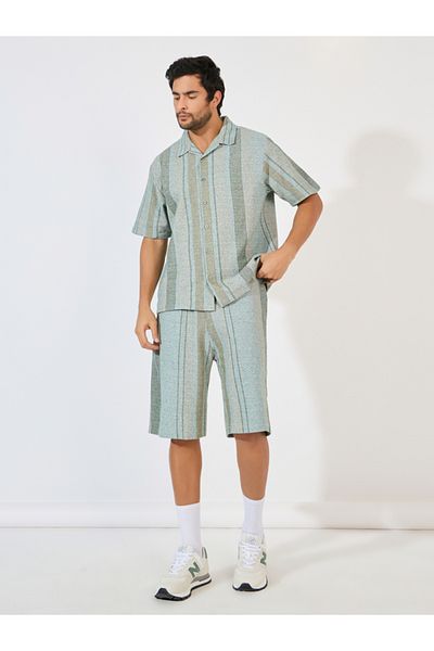 Styli Stripe Knit Resort Relaxed Shirt & Oversize Shorts Co-Ords