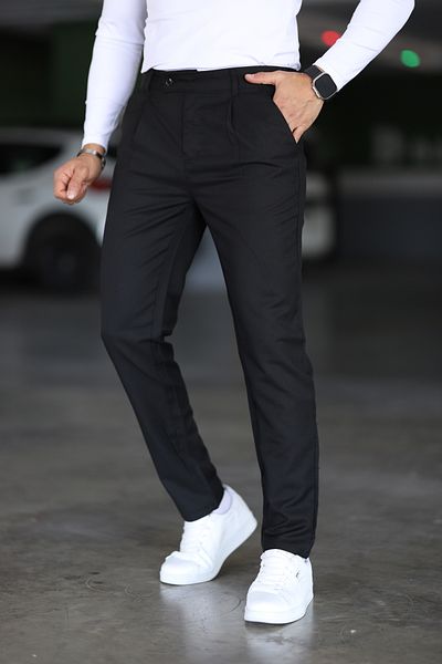 Bürke Men's Black Color Double Pleated Waist Semi Elastic Quality Comfortable Winter Trousers