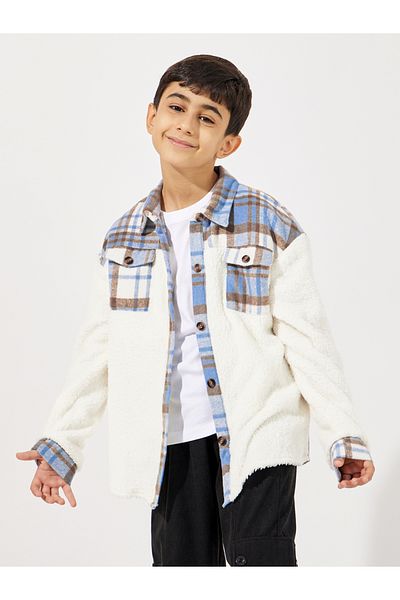 Styli Colorblock Brushed Checked Pocket Front  Jacket