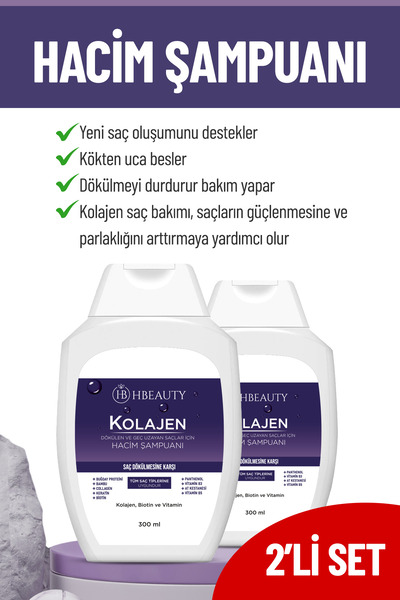 HBEAUTY Kolajen Ve Keratin Saç Dökülmesine Karşı Hızlı Sac Uzatan Dolgunlaştırıcı Besleyici Şampuan 2li